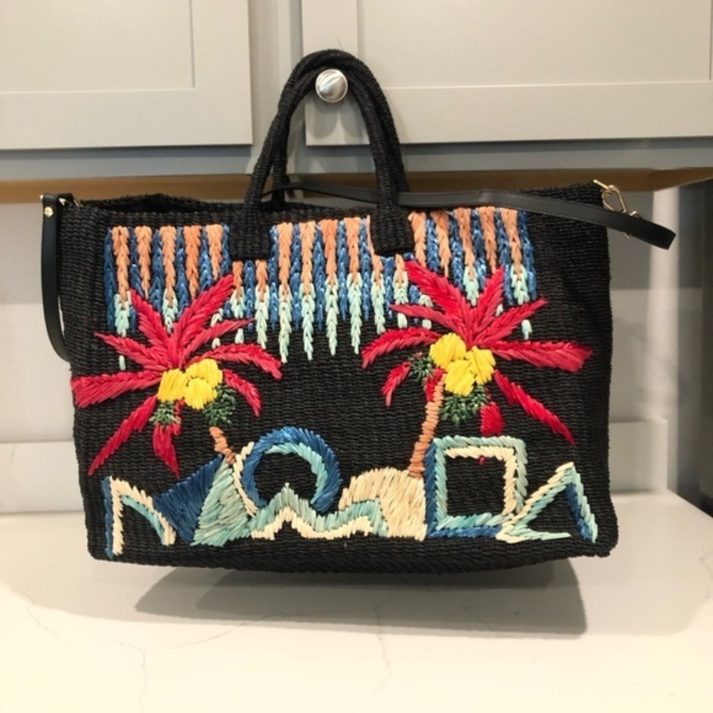 ARANAZ
Large Leather-Trim Straw Tote